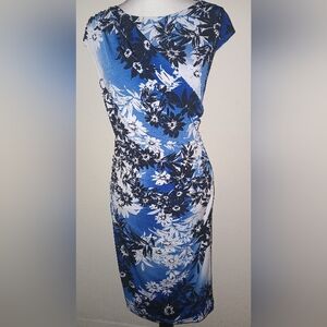 Connected Apparel Blue and White Floral Midi Dress XL/16